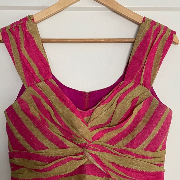 NWT Pink gold silk linen pleated bust NANETTE LEPORE dress knee length 6 - Picture 9 of 12